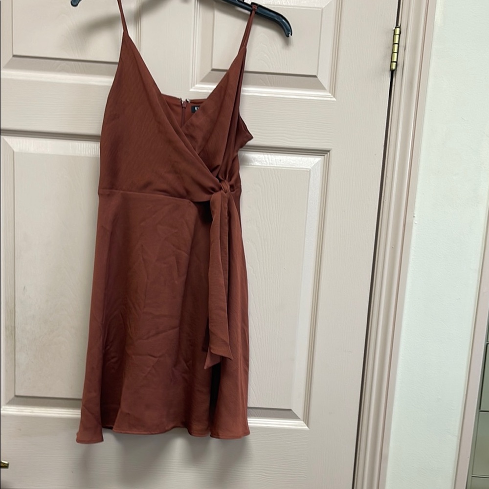 Express Brown Orange Wrap Tie Front Sundress